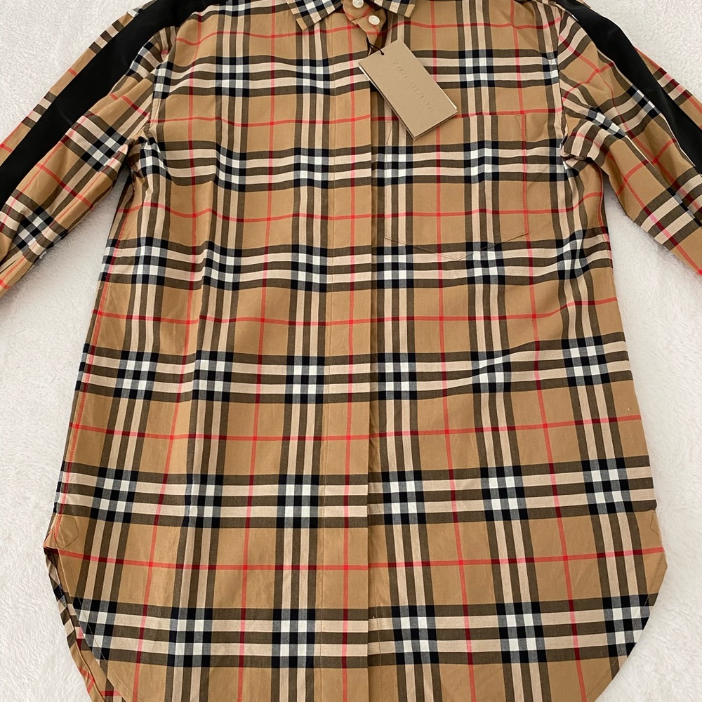 NWT Burberry Satin Stripe Vintage Check Shirt - Picture 4 of 16
